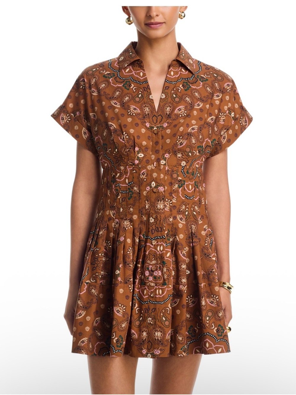 Cara Cara Brown Paisley Short Sleeve Tunic Dress